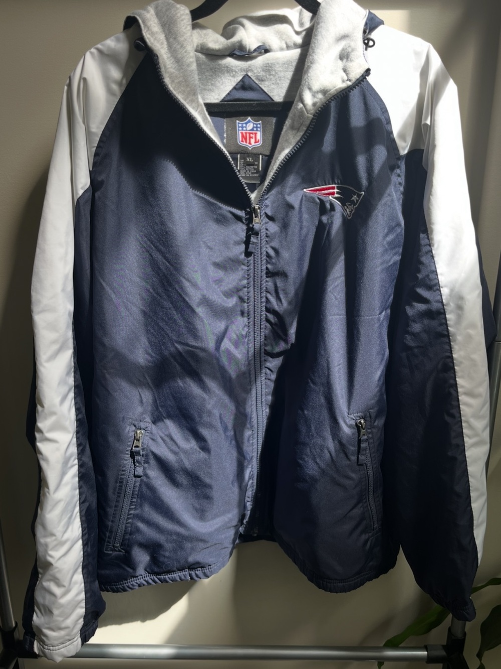 NFL New England Patriots Navy and White Hooded Windbreaker